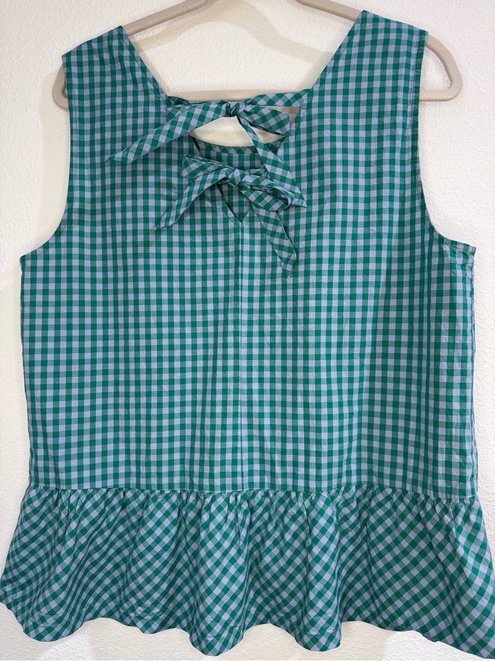 J.Crew Green Gingham Peplum Tank Top | Large